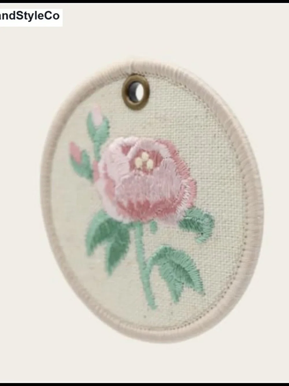 Round Linen Embroidered Floral Keychain Bag Charm